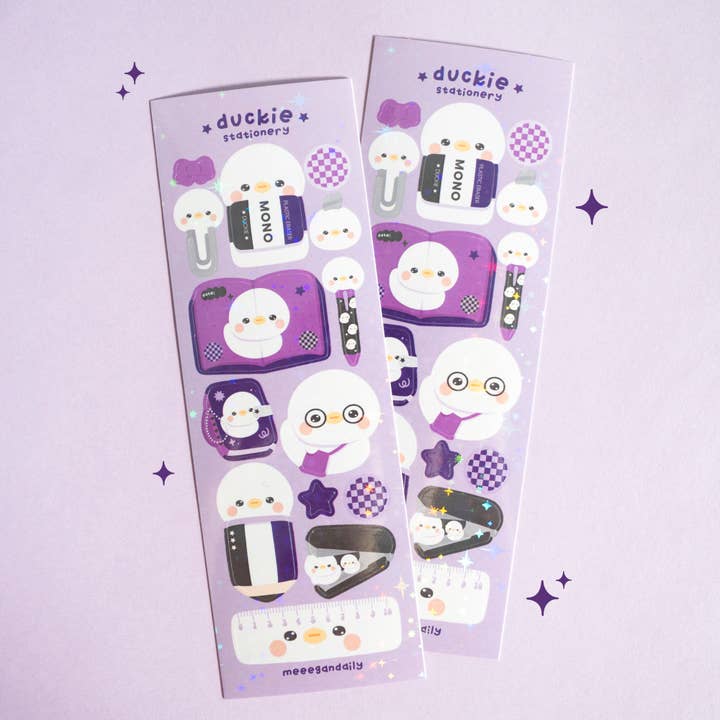 Duckie Stationery Holo Sticker Sheet for wholesale by Notmehmehstudio
