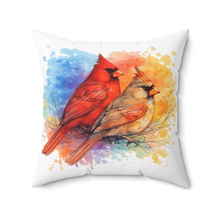 Cardinal Pillow, Watercolor Bird Art Throw Pillow, Birds for wholesale by Upside Down Owl Farm