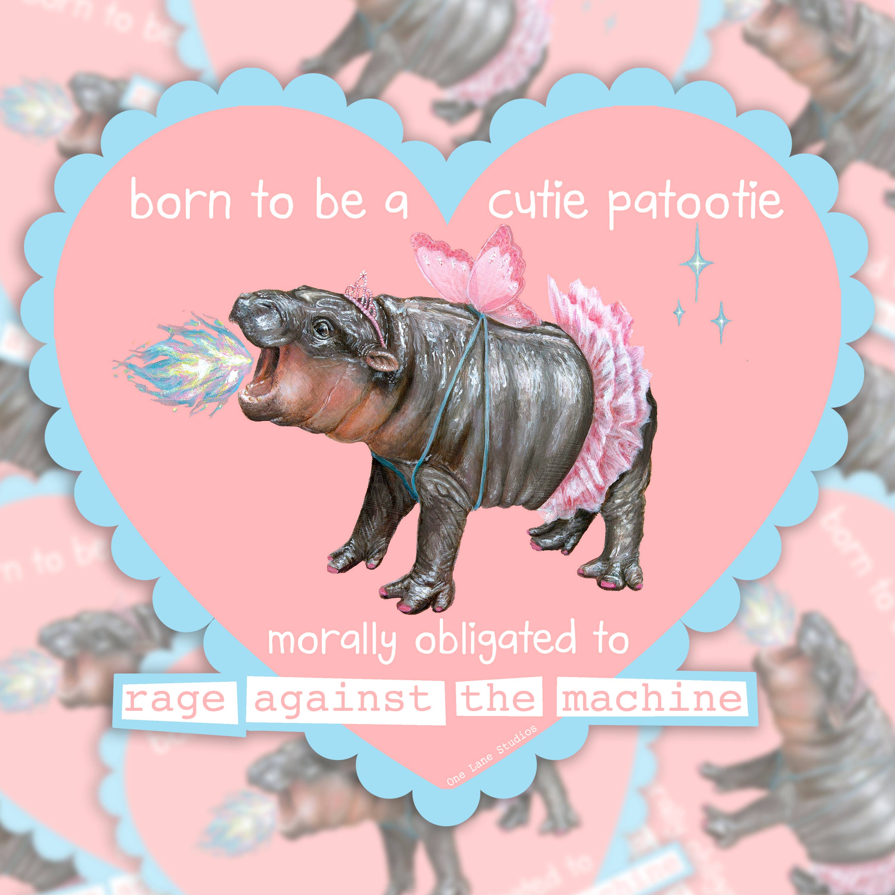 Autocollant vinyle Moo Deng Cutie Rage Against the Machine pour la vente par One Lane Studios