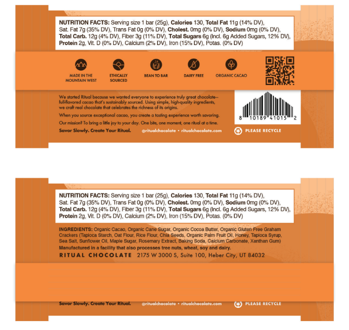 Ritual Chocolate - Vente Barre chocolatée - Barre Mini S’mores 25g, Chocolat Noir 70%1