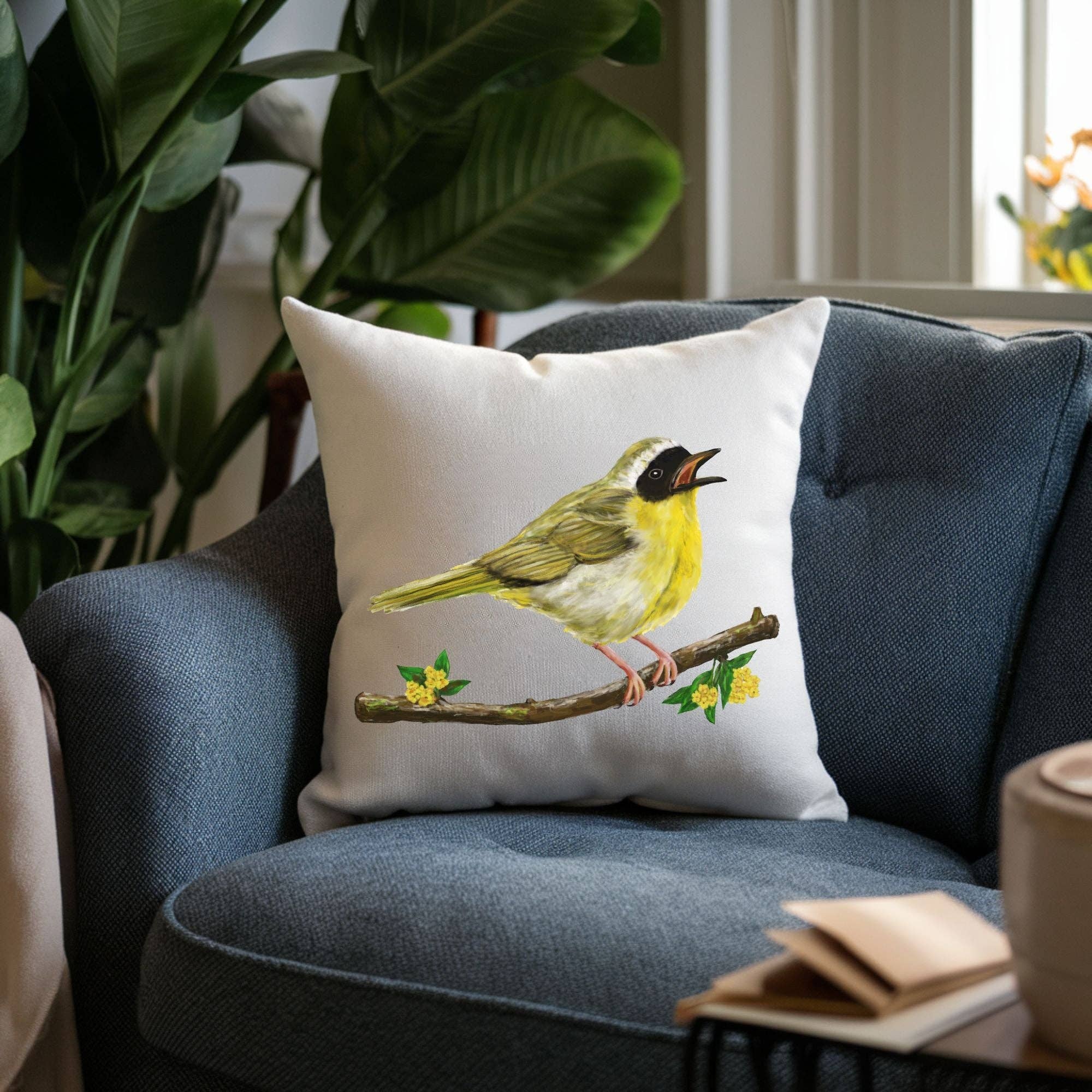 MerikaArt - Wholesale Throw/Decorative Pillow - Common Yellowthroat Bird Pillow5