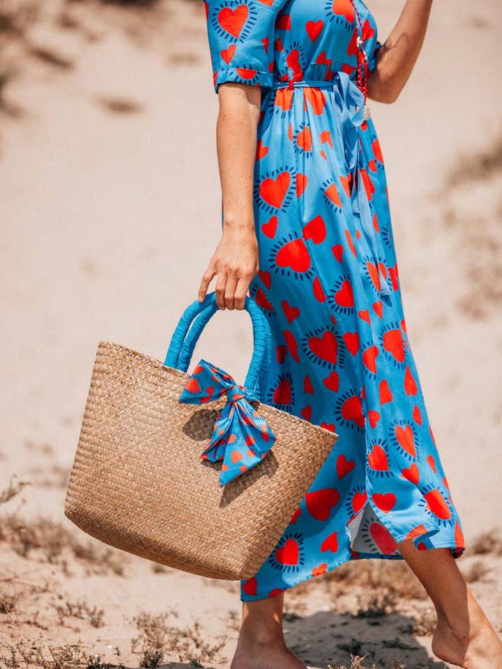 GO TO THE BEACH - Saco Corações Vermelhos Azul com Bolsa de Tecido por atacado de LES BLONDINETTES