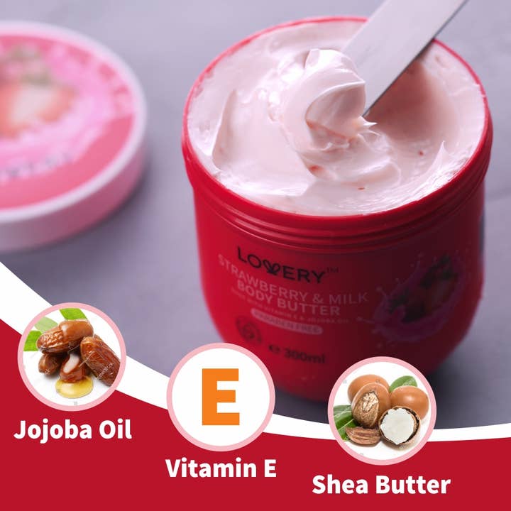 Lovery - Wholesale Body Balm/Butter - Strawberry Milk Body Butter, 12oz Ultra-Hydrating Shea Cream
