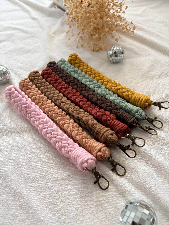 Handmade Macrame Cotton Boho Wristlet Keychain for Women for wholesale by EDA Artisanship