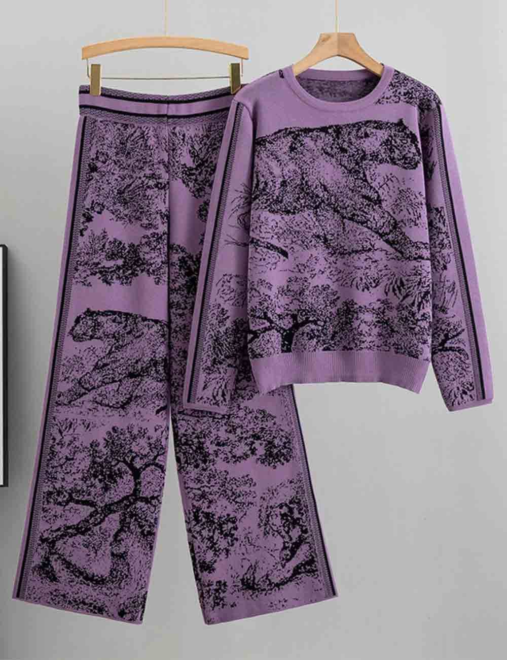 Sweetkama - Wholesale Lounge Set - Women's - Ladies Color Block Tiger Pattern Knit Sweater & Pants 2PCS Set11