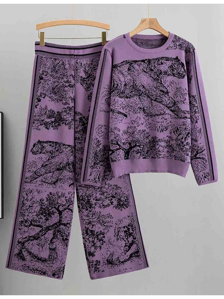Sweetkama - Wholesale Lounge Set - Women's - Ladies Color Block Tiger Pattern Knit Sweater & Pants 2PCS Set11