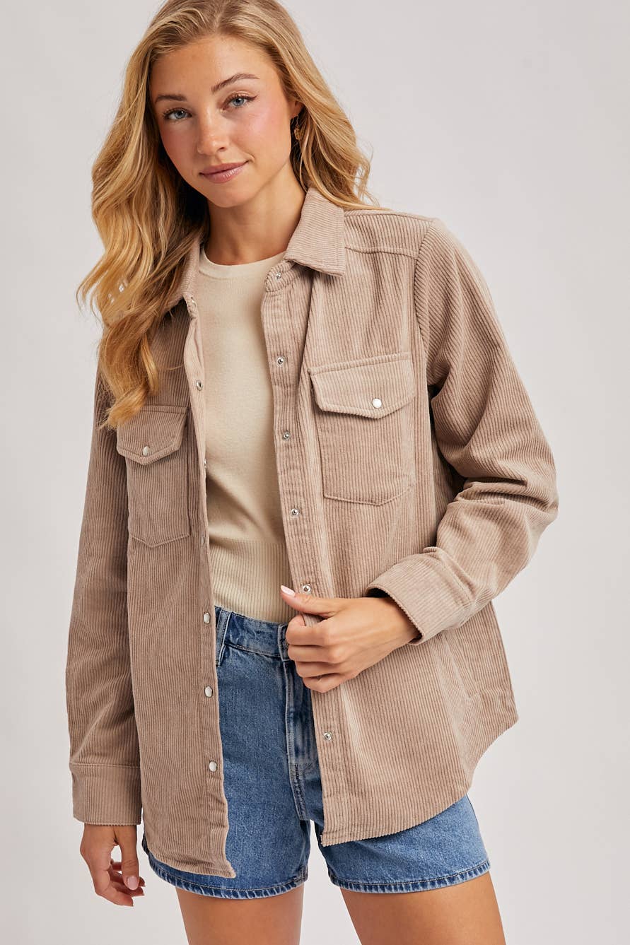 Bluivy – wholesale Shirt Jacket/Shacket - Women’s – CORDUROY BUTTON DOWN SHACKET WITH POCKETS21