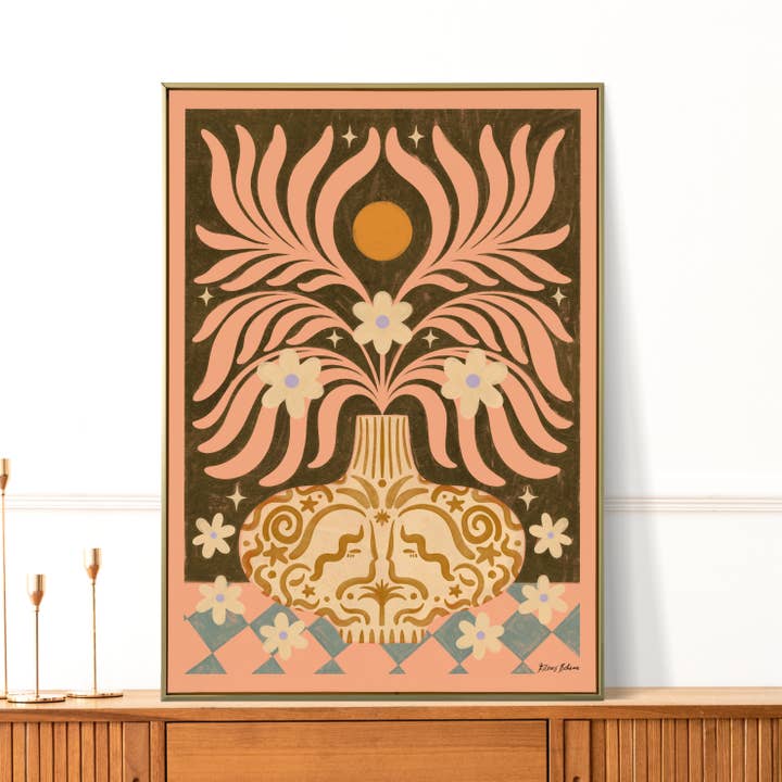 ‘Fleurs Boheme’, Boho Floral Vase Art Print for wholesale by Nïma Nïma Studio