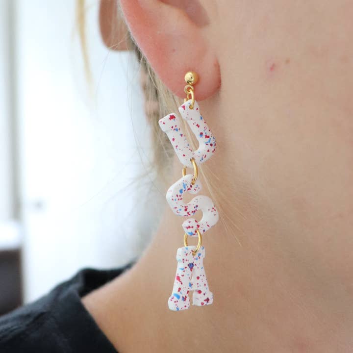 Red White and Blue USA Firework Earrings for wholesale by Clay by Clark