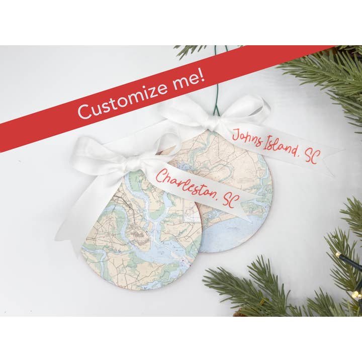 Personalized Travel & Nautical Christmas Ornament for wholesale by Rebecca Waechter Art