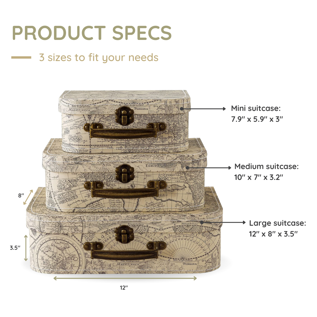 Soul & Lane - Wholesale Decorative Box - Set of 3 Cardboard Storage Suitcase Style Decorative Boxes7