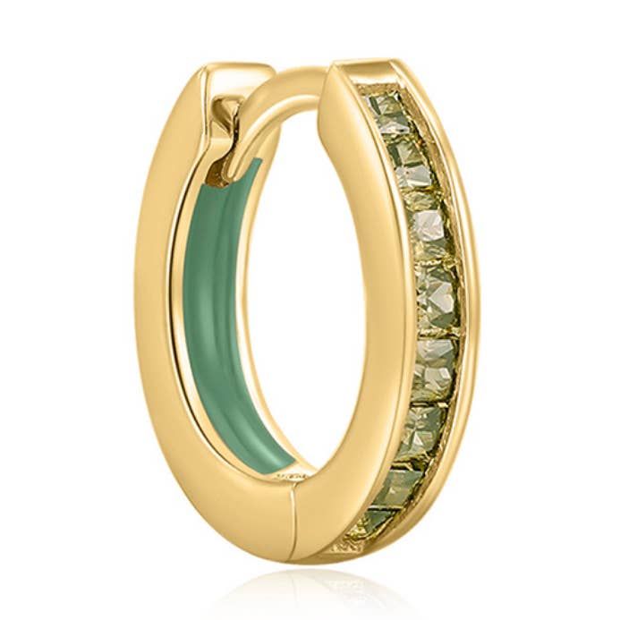 EarCandy Jewelry - Wholesale Huggie earrings - HOLI HOOP RING PIERCING EARRING YELLOW GOLD GREEN0