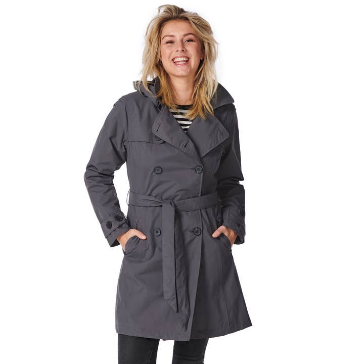 Happy Rainy Days – Gabardine - Mulher por atacado – Trench coat feminino - cinza escuro