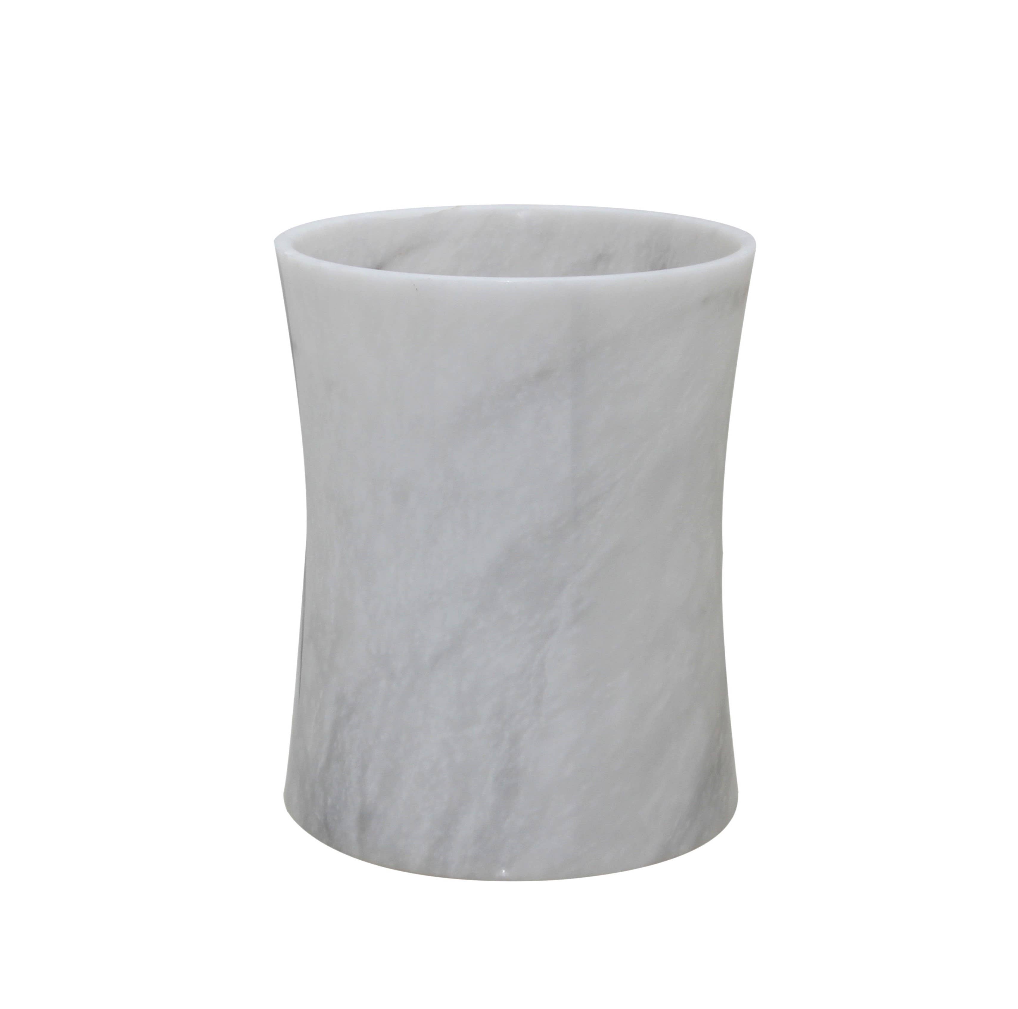 Marble Crafter - Venta al por mayor Papeleras - Cubo de basura Vinca Collection de mármol blanco perlado con forro