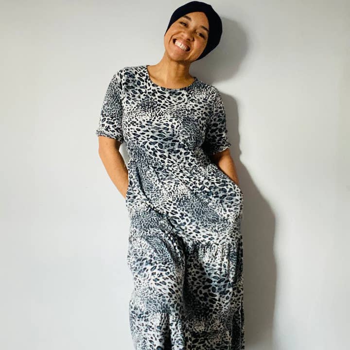 The Midi Breastfeeding Dress - Grey Leopard Cotton for wholesale by Stylish Collective