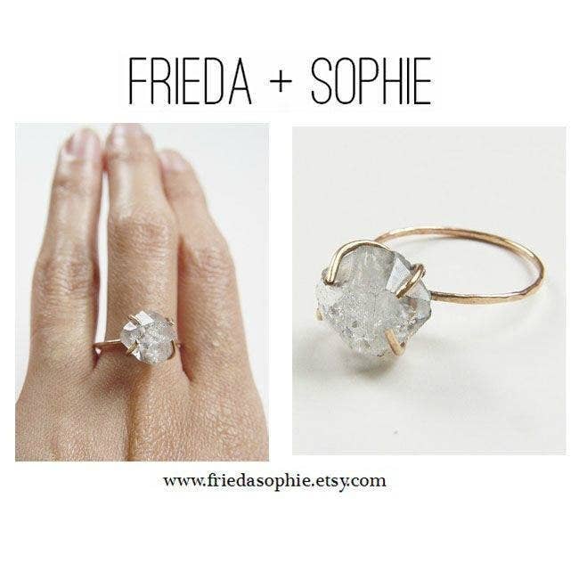 Friedasophie – Anel de pedra única/solitário por atacado – Anel de Ouro com Diamante Herkimer Cru2