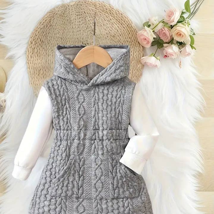 Vestido con Capucha para Bebé Niña | Conjunto de Dos Piezas de Punto Jacquard para Otoño e Invierno para venta al por mayor de Huis Van Merken