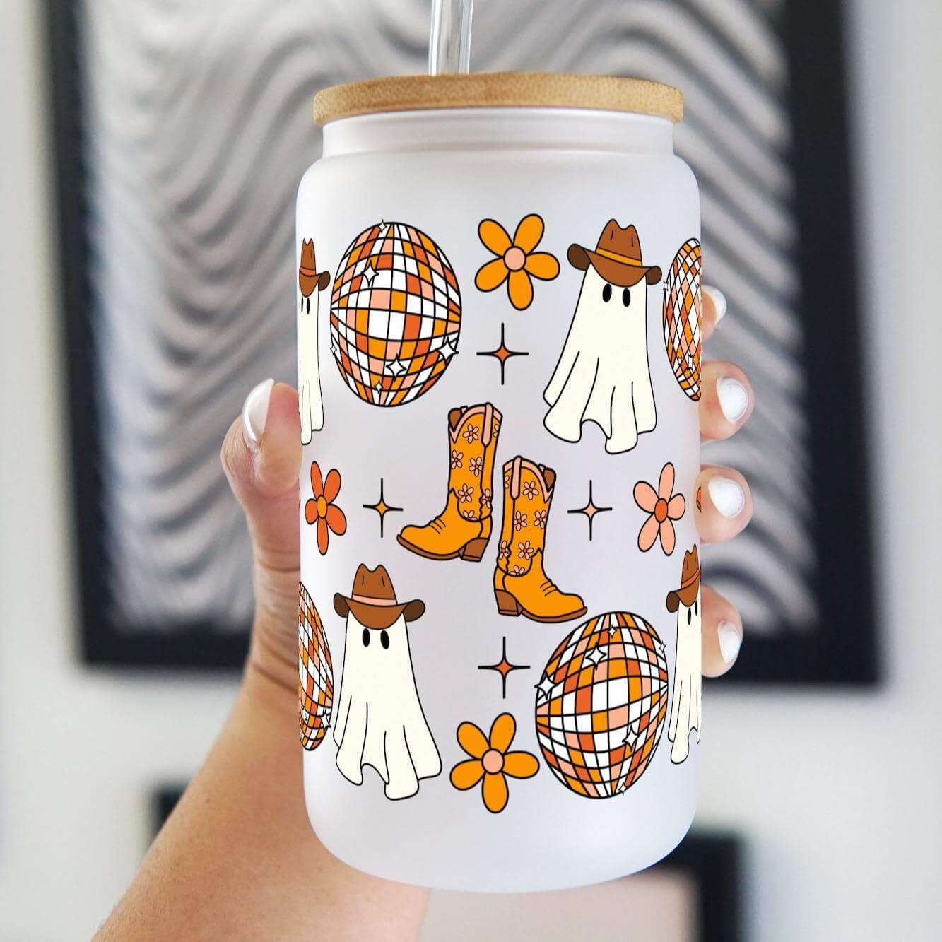 Sip-Sip Hooray! - Wholesale Drinking Glass/Cup - Western Disco Ghost Cup With Lid and Straw1