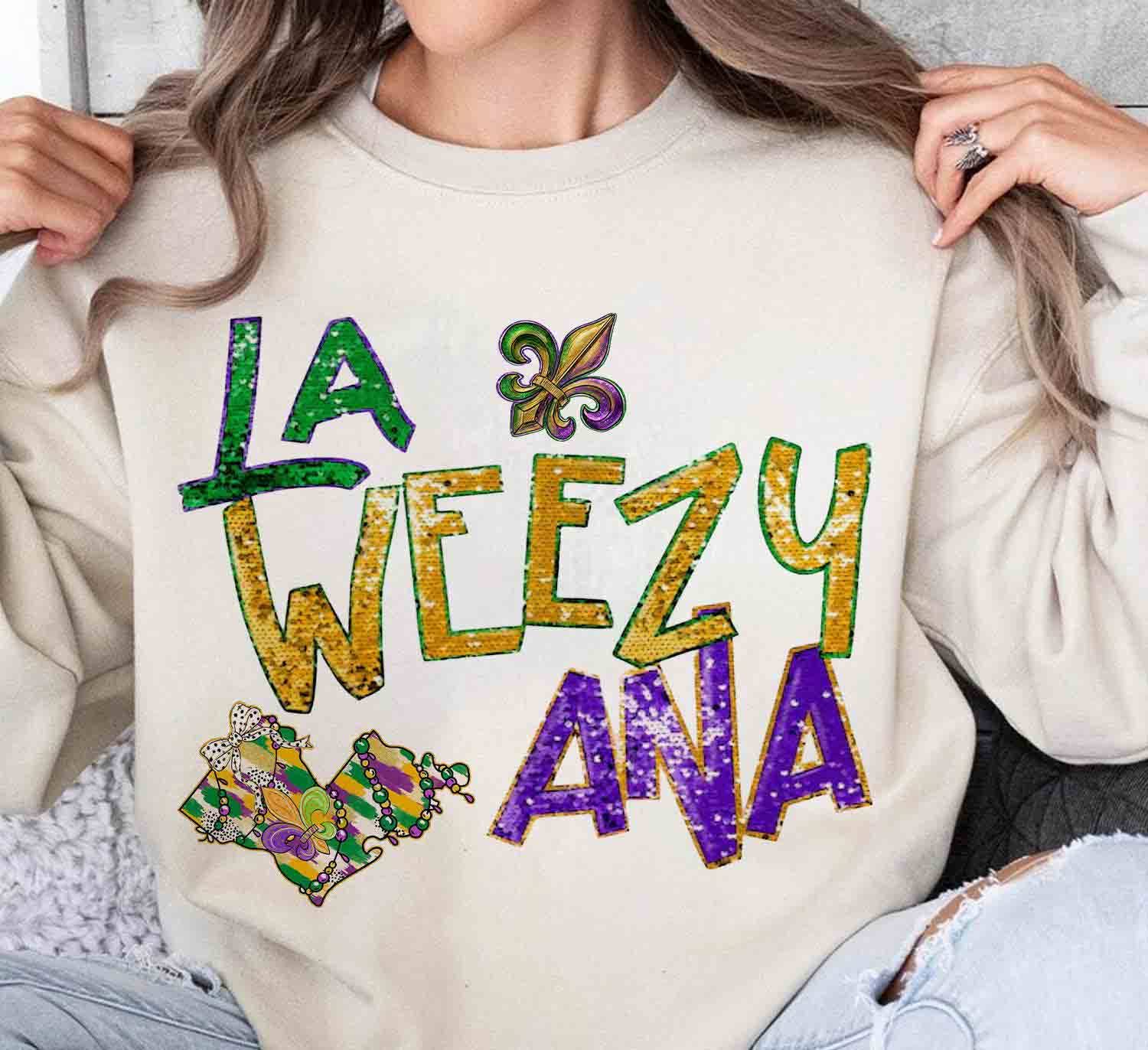 NVC Ecommerce LLC - Wholesale T-Shirt (Graphic) - Women's - La Weezy Ana Mardi Gras Shirt, Coquette  Mardi Gras Sweater2