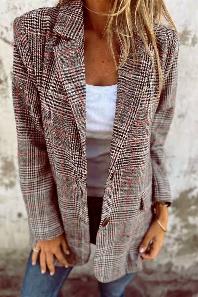 UNISHE - Wholesale Shirt - Women's - Vintage Houndstooth Lapel Blazer ZK25940