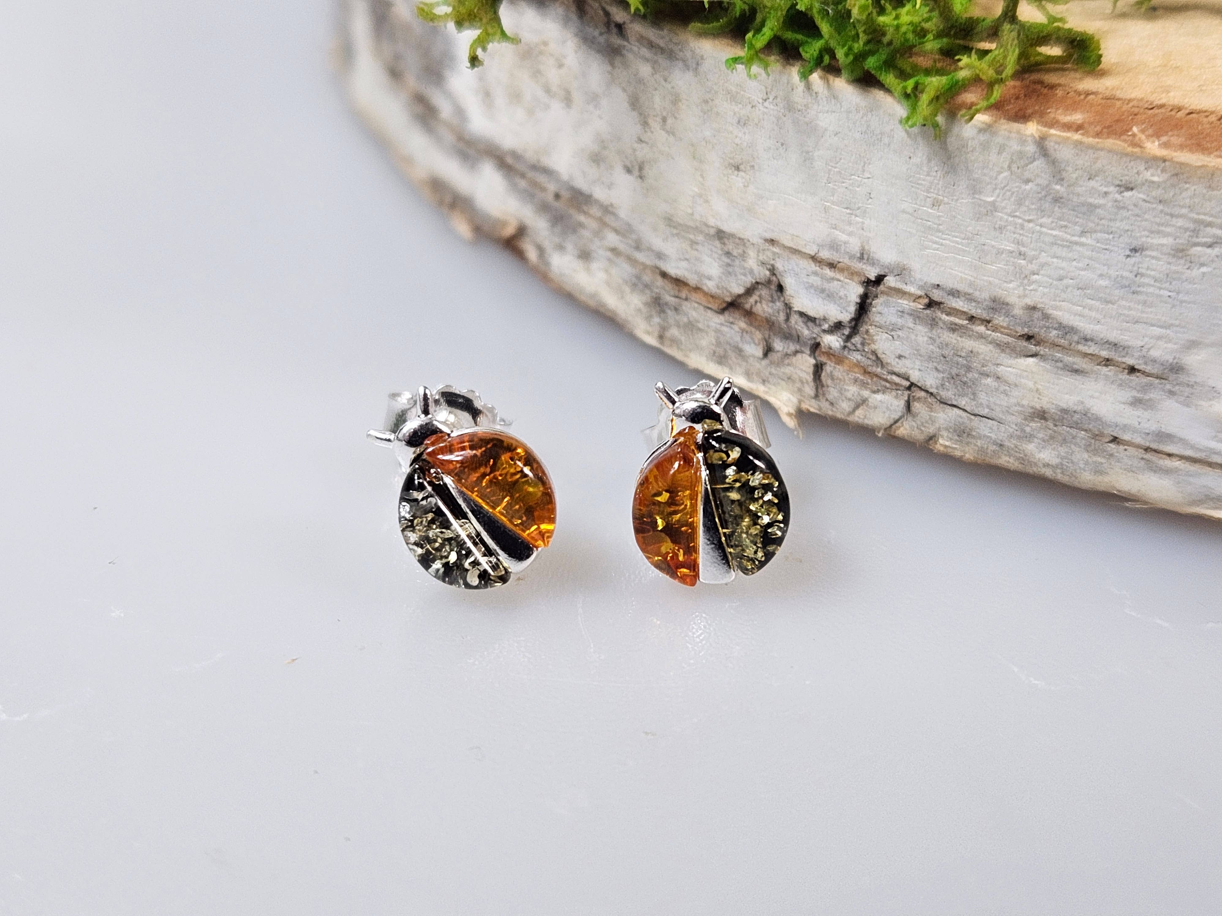 AmberLithuania - Vendita all'ingrosso Orecchini pendenti - Orecchini in ambra, orecchini pendenti con pietre preziose, orecchini a forma di coccinella6