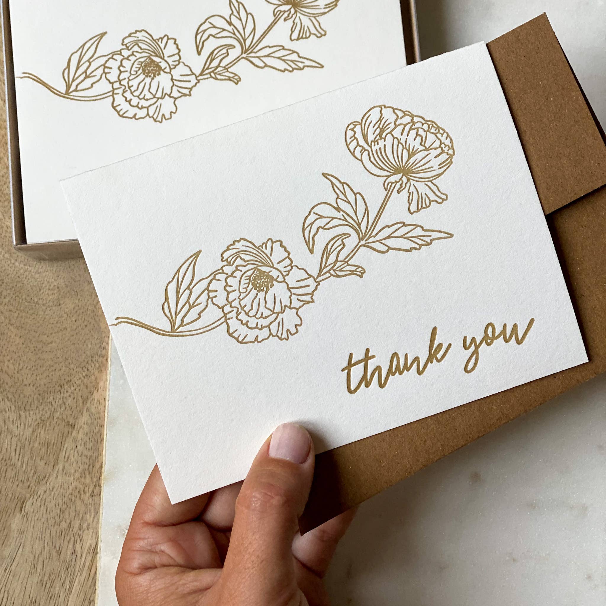 Stack Paper Press - Wholesale Thank You Card - Thank You Card Set - Gold Peony3
