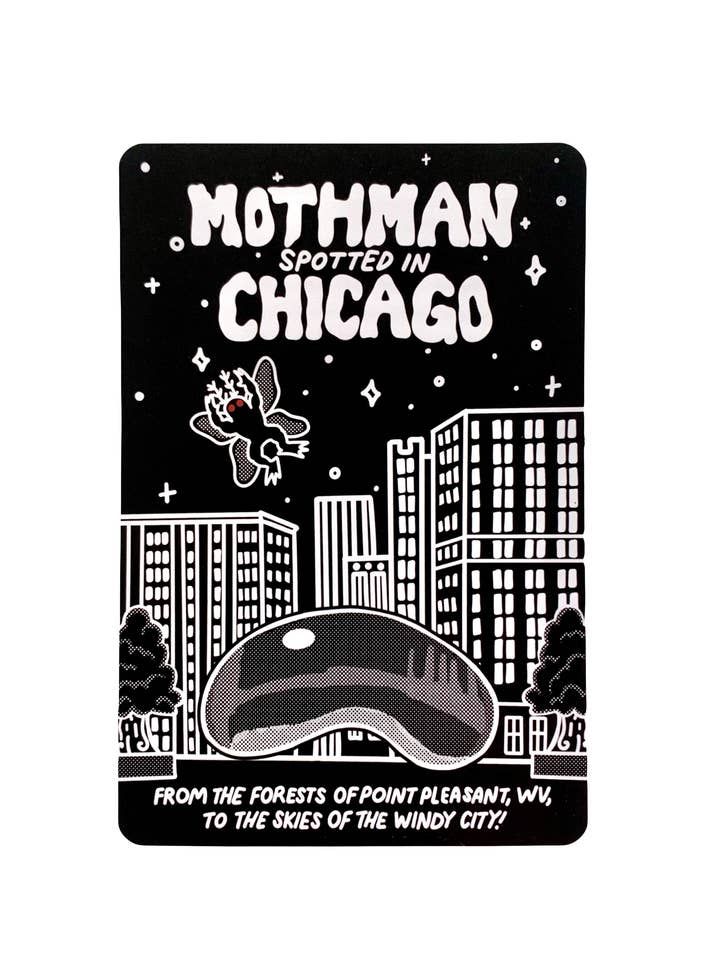 Mothman repéré sur une carte postale de Chicago pour la vente par I Felt It Too