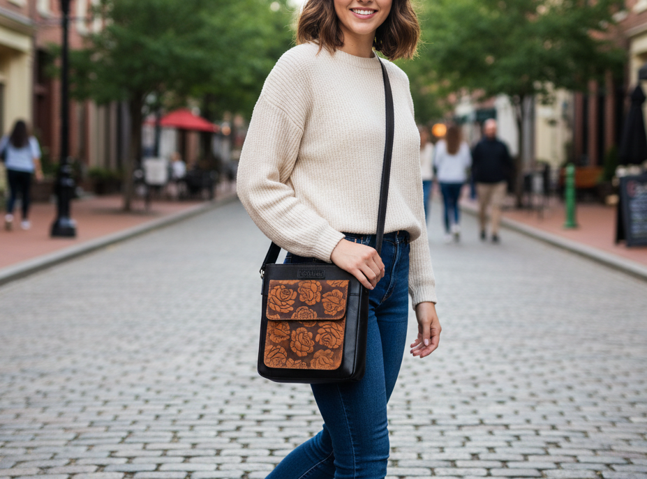 Alta Quero - Wholesale Crossbody Bag - Unisex - Embossed Rose (Crossbody and Wallet) - Valentine Day Special2