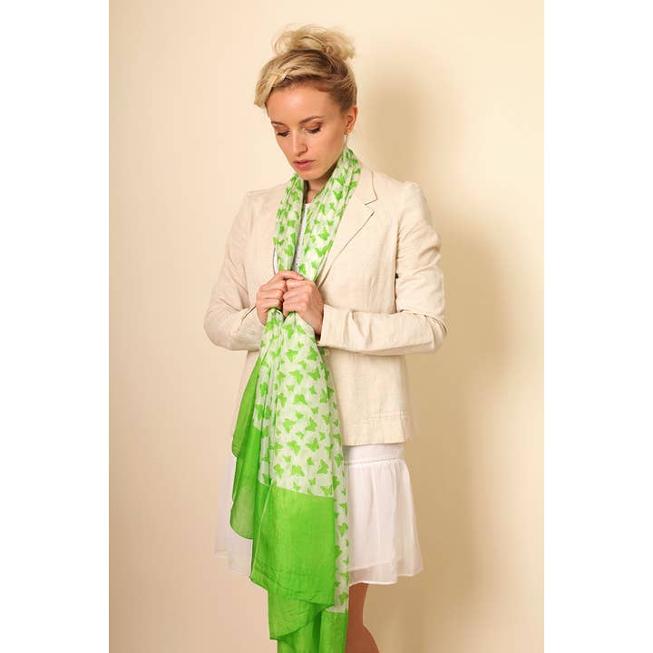 Viverano Organics - Vendita all'ingrosso Sciarpa - Donna - Sciarpa oversize in seta con farfalle, colore: verde lime