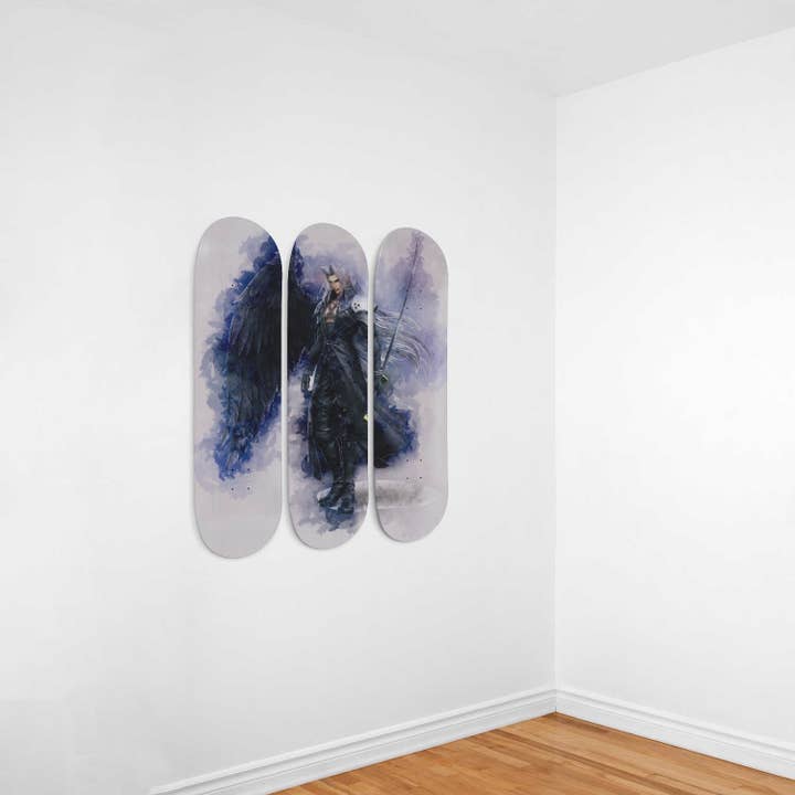 SkateboardArtsy - Wholesale Wall Accent - Final Fantasy 7 - Sephiroth Painting, 3-piece Skateboard Wall Art