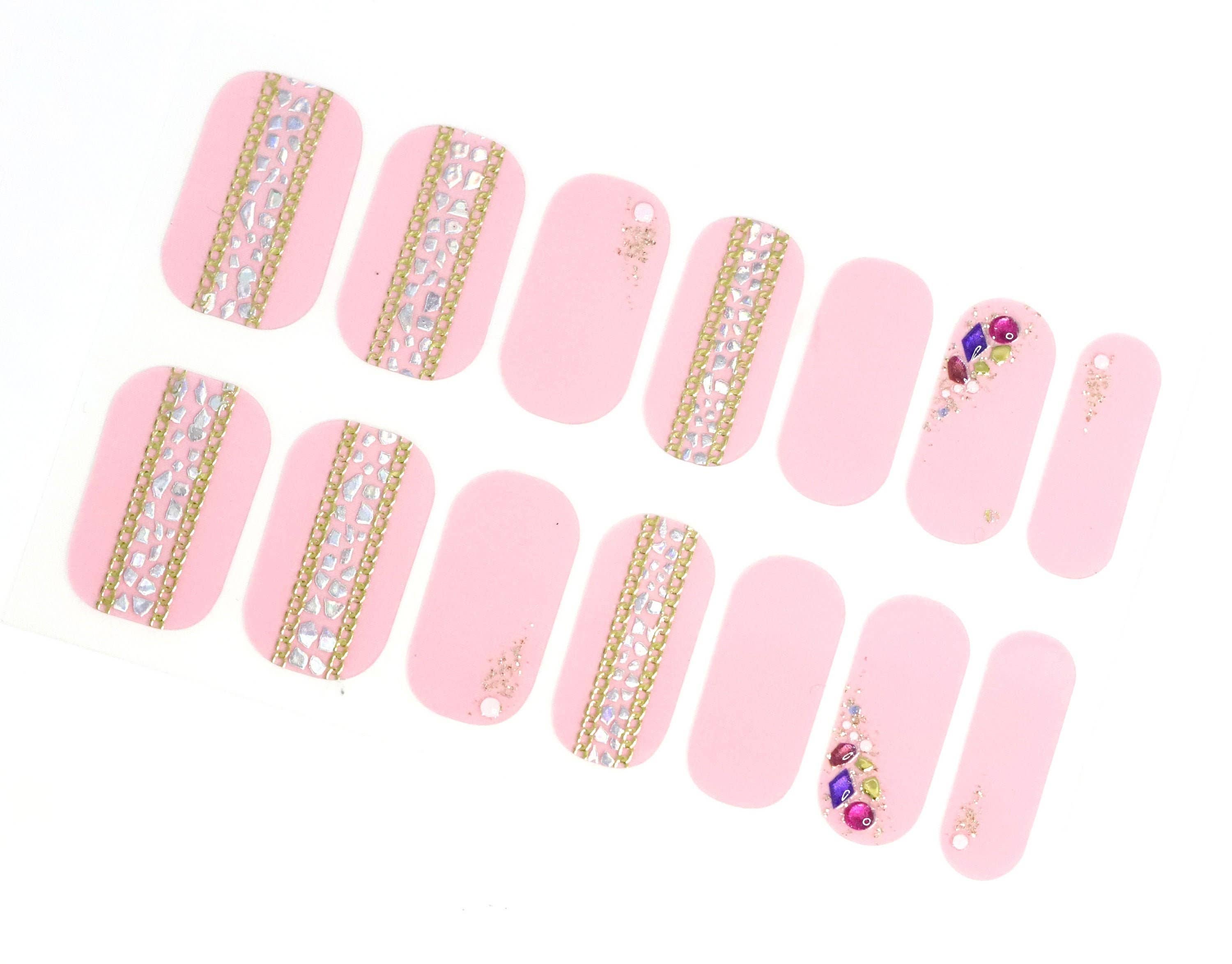 ClebleNails – wholesale Nail art/decal – Pink Pastel Nail Wraps / Neutral Transparent Nail Polish Strips / Silver Gold 3D Gem Stripe Nail Stickers / Spring Nail Wraps Free Shipping0