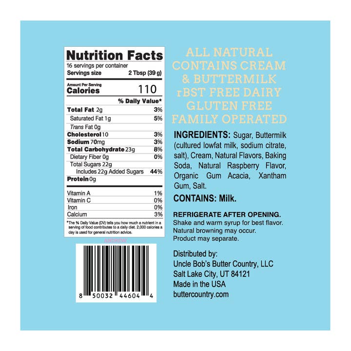 Uncle Bob's Butter Country - Vente Sirops aromatisés - sirop de framboise blanche9
