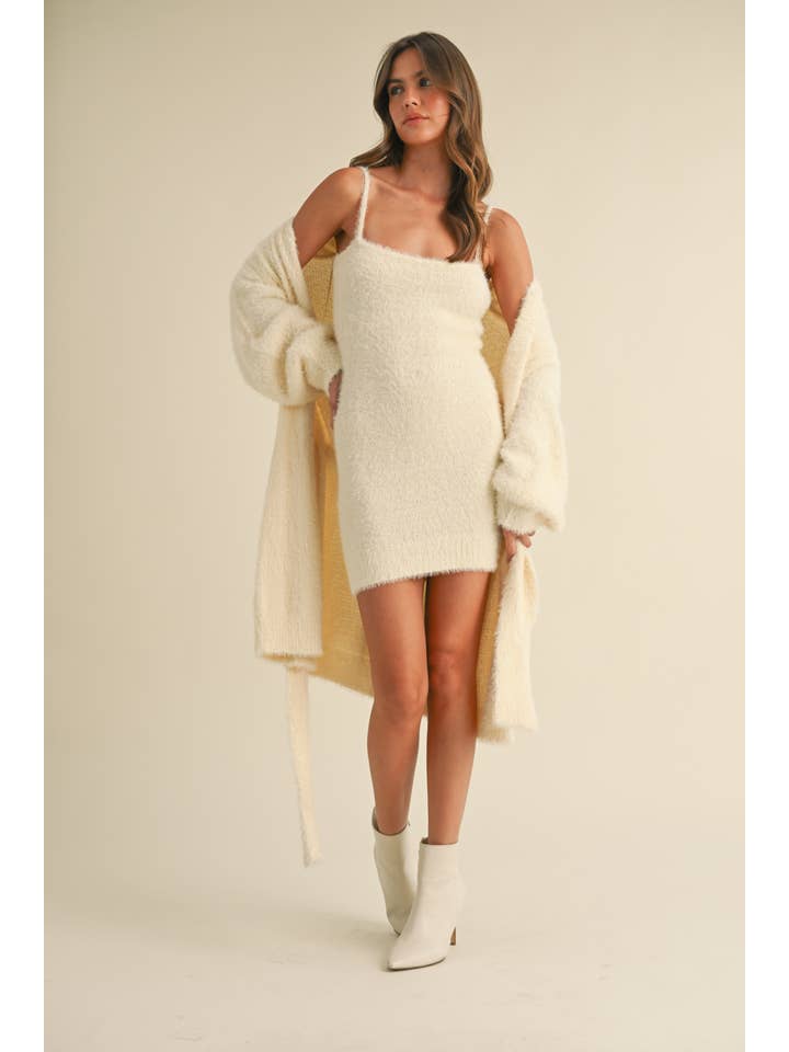 Klesis - Wholesale Cardigan - Women's - IST5668 SOFT SLEEVELESS TUBE MINI DRESS AND CARDIGAN SET