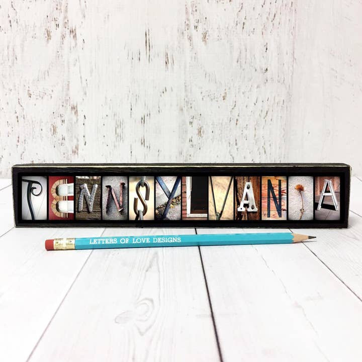 Pennsylvania Sign, State Signs, Travel Gifts Letter Art for wholesale by Letters Of Love Designs