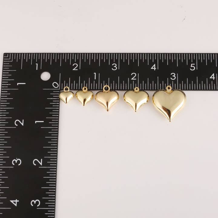 Beads Creation - Wholesale Individual Charm/Pendant - Gold Filled Large Puffy Heart Charm Pendant, Gift CP2027
