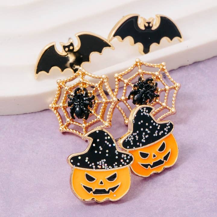 Mixed Enamel 3Pc Halloween Stud Earrings Set for wholesale by Fame Accessories