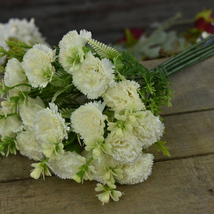 Wholesale Home Decor - Wholesale Artificial flowers - White Carnation Bunch 13in