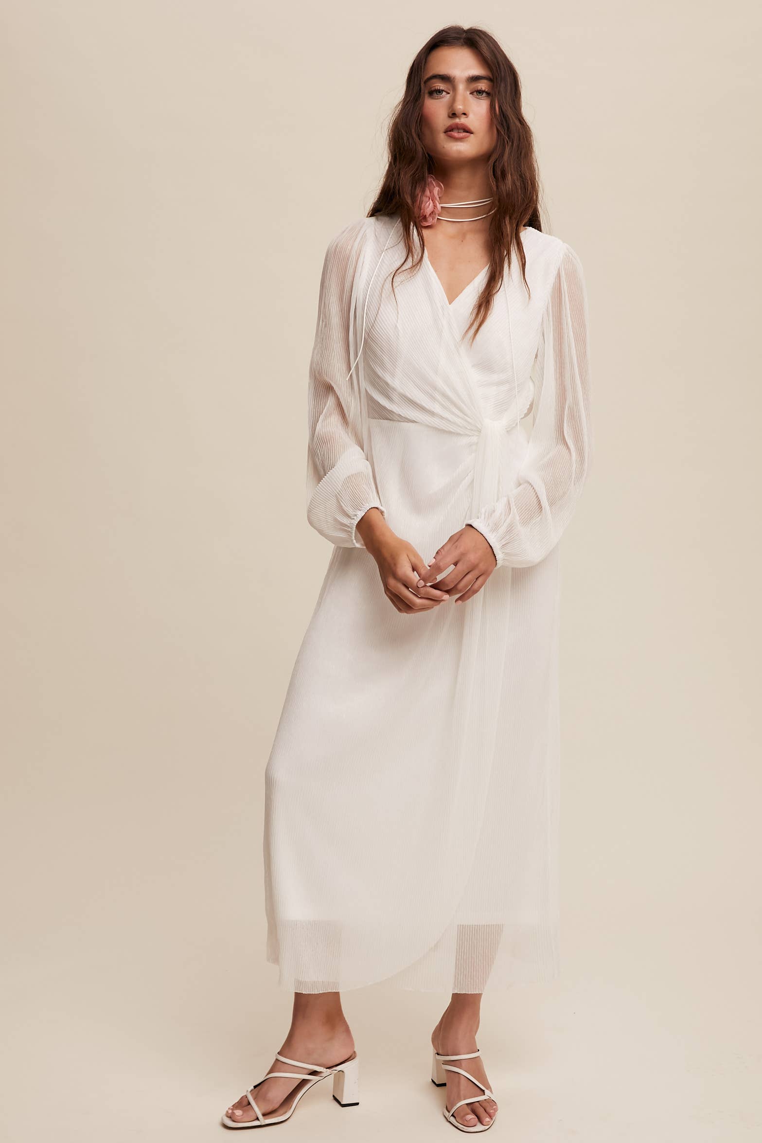 Listicle - Wholesale Jurk - Dames - Glanzende geplooide wikkel midi-jurk LD132221