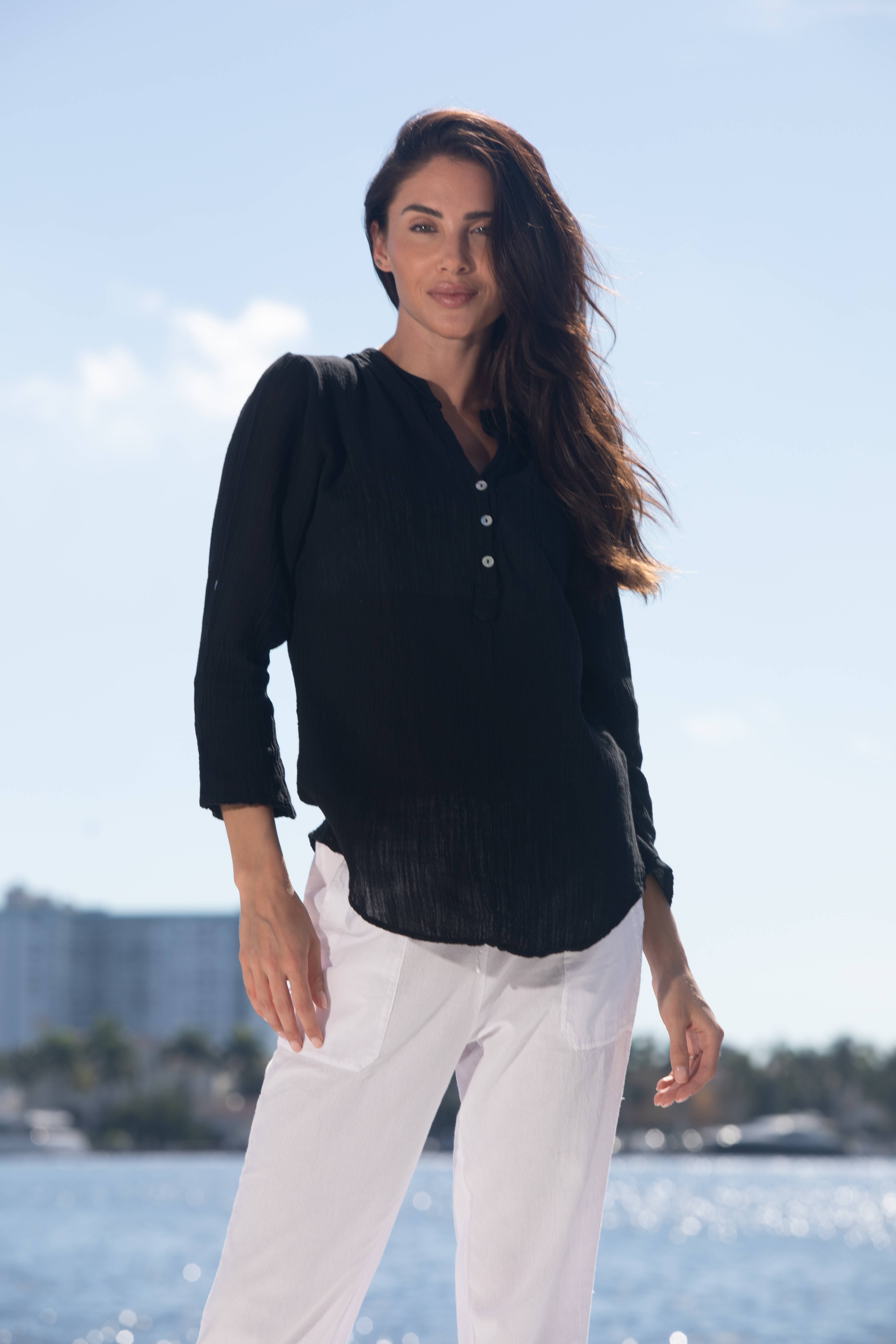 Cotton Natural - Venta al por mayor Camisa con botones - Mujer - Linda Top5