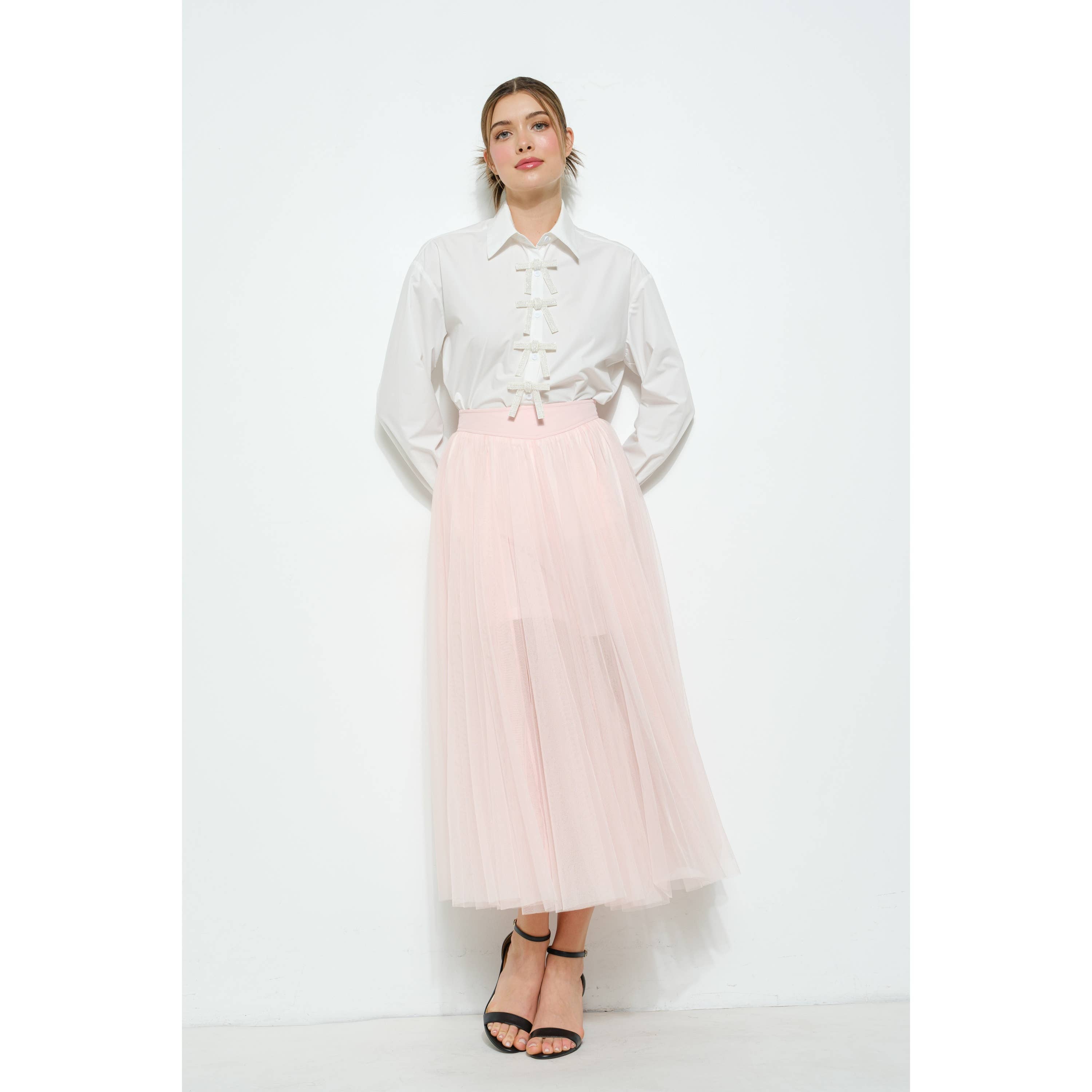 INA - Vendita all'ingrosso Gonna - Donna - Gonna a strati in tulle a vita alta a trapezio trasparente3