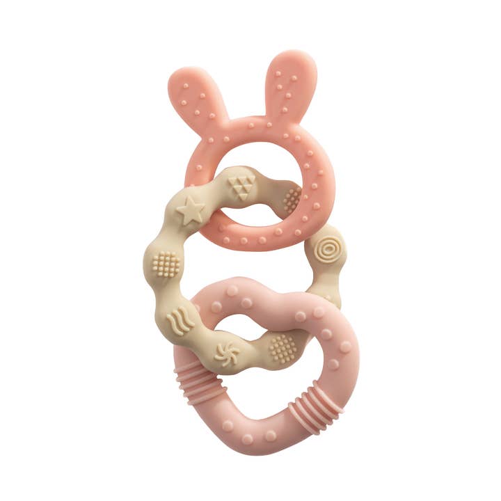 Silicone Bunny Teether - Pink for wholesale by Living Textiles