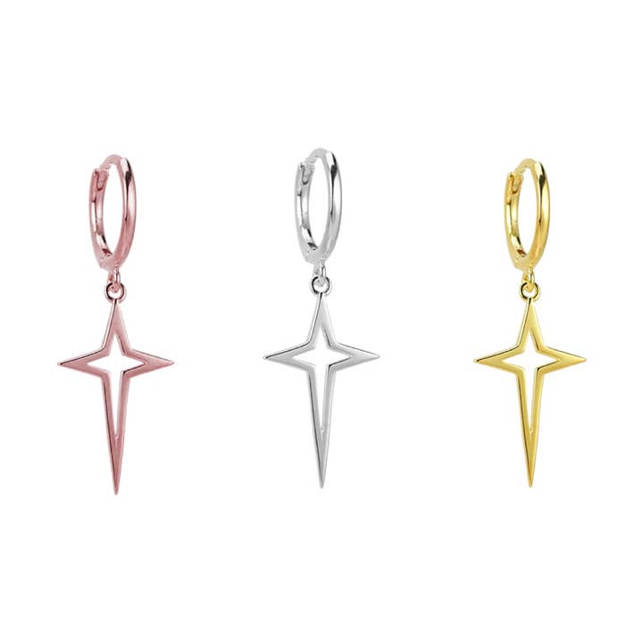 Long Star Dangle Huggies Hoops for wholesale by KIKICHIC