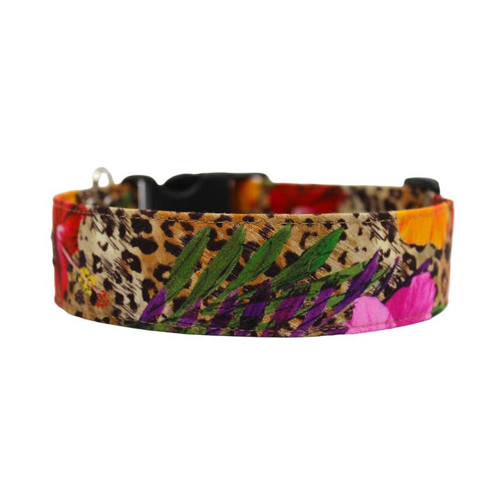 Tropical flower leopard dog collar for wholesale by Paper Chasing Collars Dog Accessories