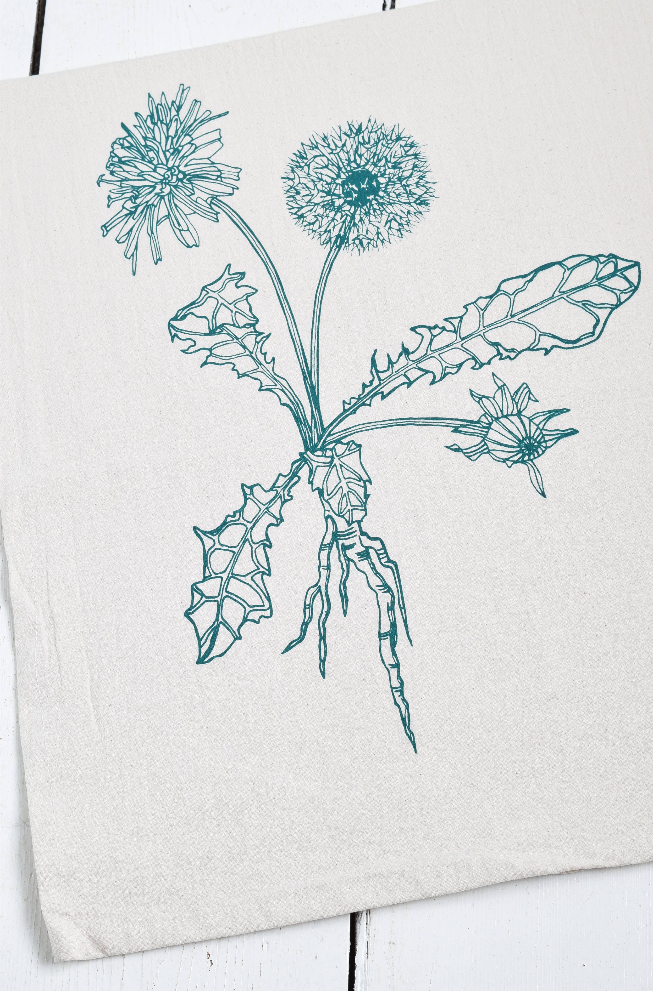 Hearth and Harrow - Wholesale Tea Towel - Organic Cotton Dandelion Tea Towel - Green - Botanical Print3