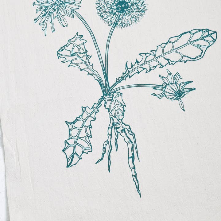 Hearth and Harrow - Wholesale Tea Towel - Organic Cotton Dandelion Tea Towel - Green - Botanical Print3