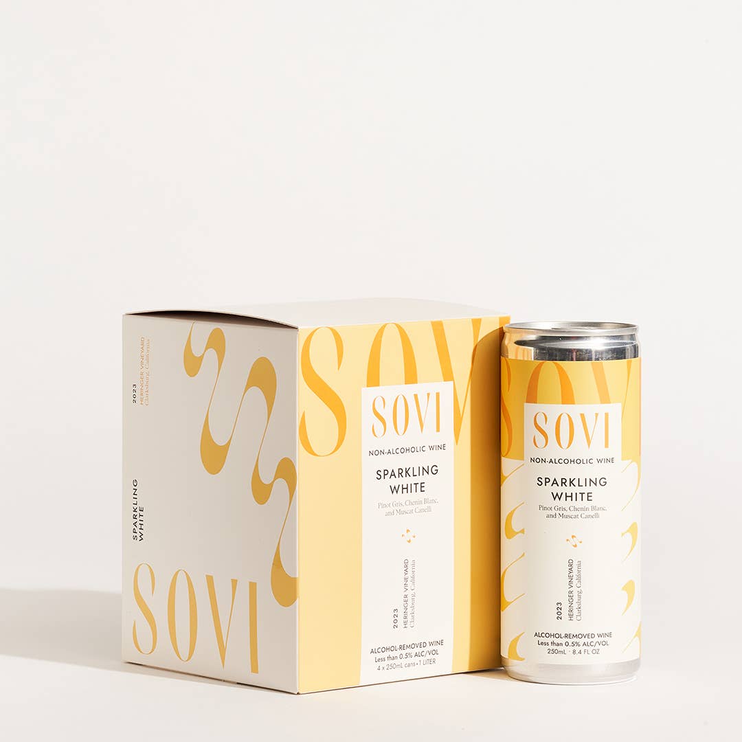 Sovi Wine Co. - Wholesale Non-Alcoholic Spirits/Wine/Beer - Sparkling White - Non-Alcoholic Wine - 4-Pack Cans - NEW4