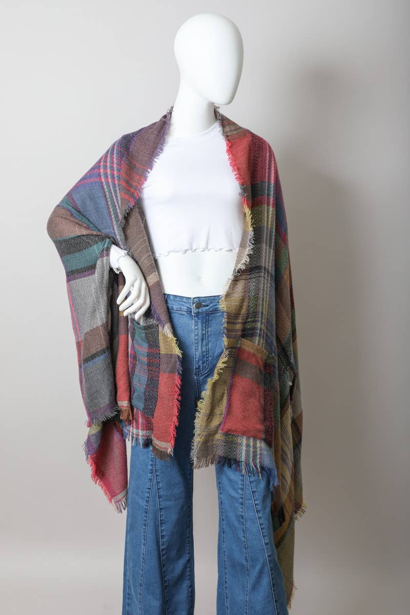 Leto Accessories - Wholesale Kimono - Women's - All Time Bestselling - Multicolor Plaid Pocket Ruana ❤️3