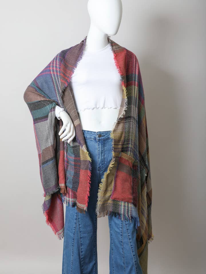 Leto Accessories - Wholesale Kimono - Women's - All Time Bestselling - Multicolor Plaid Pocket Ruana β€οΈ3