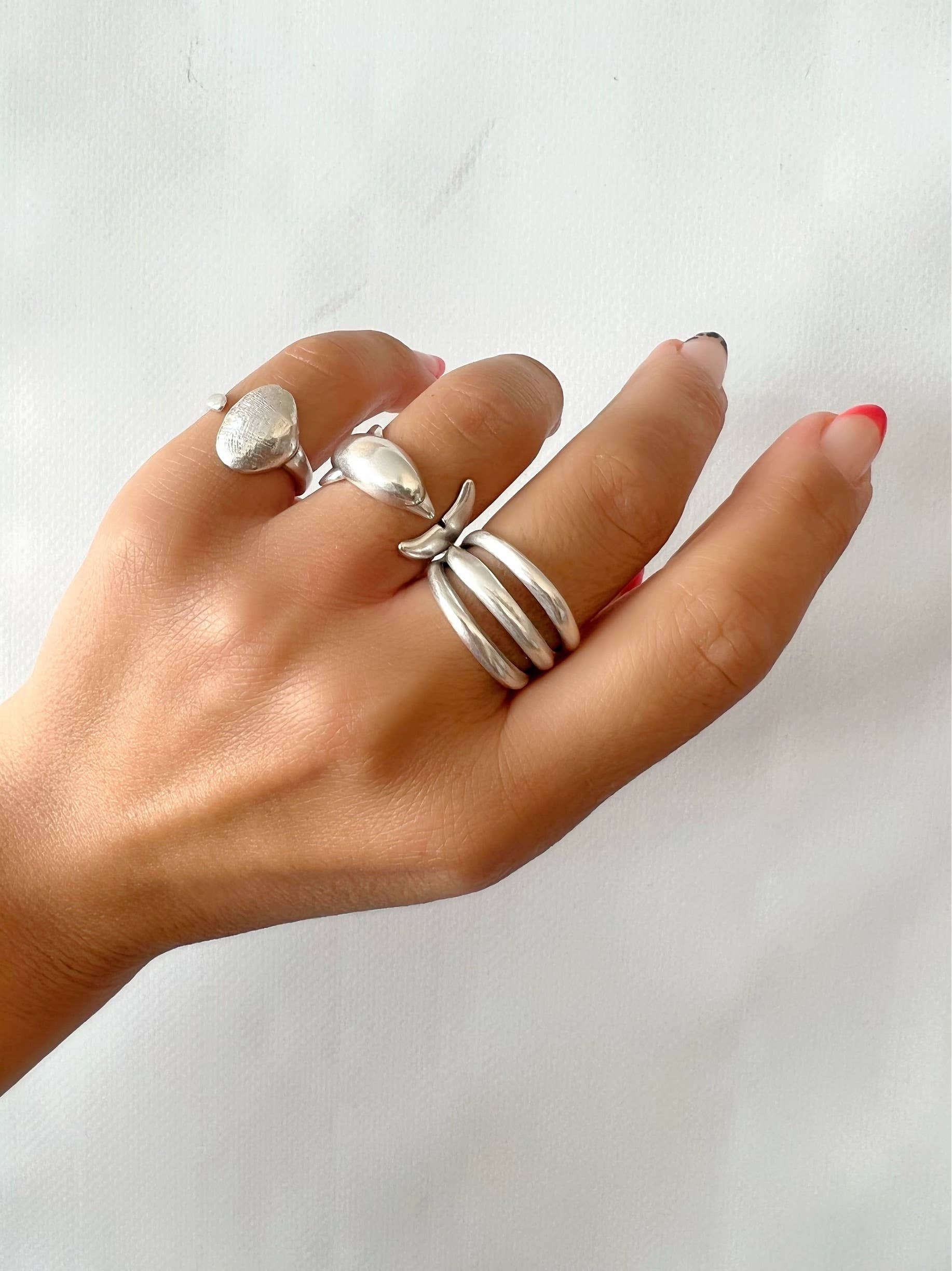 Christina Christi - Wholesale Cocktail/gelegenheidsring - Zilveren ring dames, drievoudige ring zilver, zomerring, dolfijn2