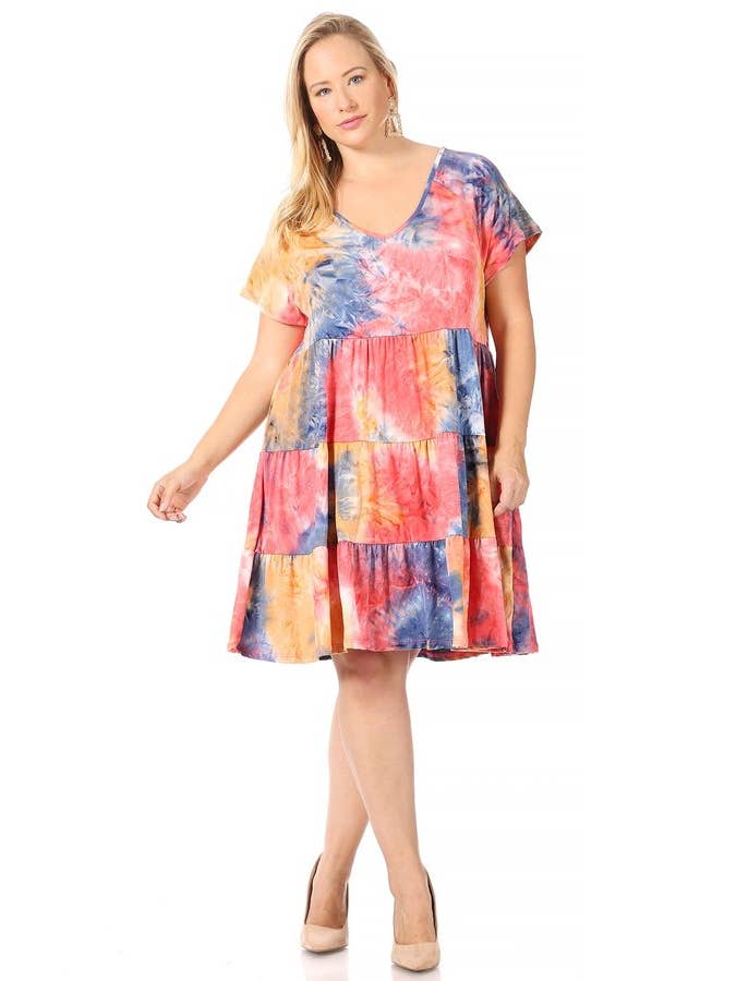 VIBE Apparel Co - Wholesale Jurk - Dames - Plus Tie Dye Babydoll-jurk met raglanmouwen9